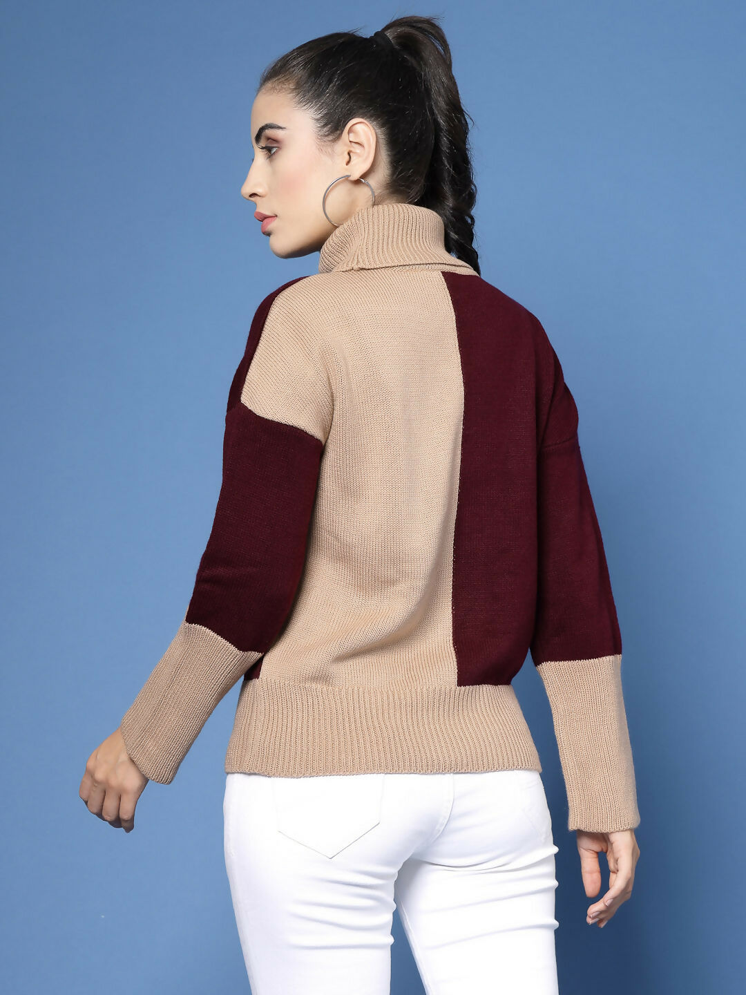 Women Winter Camel Brown Acrylic Sweater - Wool Trees