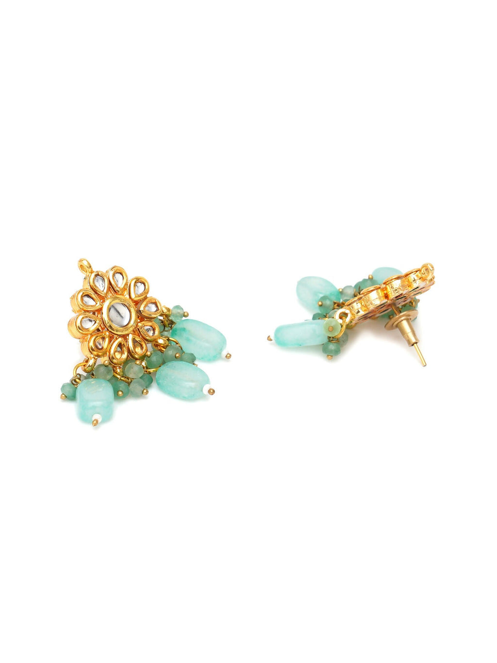 Mint Stone Kundan Earrings (Gold) - Ruby Raang