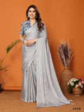 Partywear Designer Grey Polyester Zari Fancy Saree - Starwalk