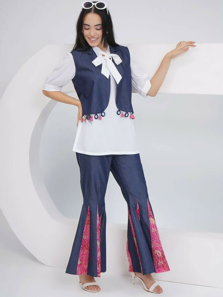 Joban Fashion White Rayon Crepe Hand-Embellished (Mirror Work) Sharara with Shirt and Jacket