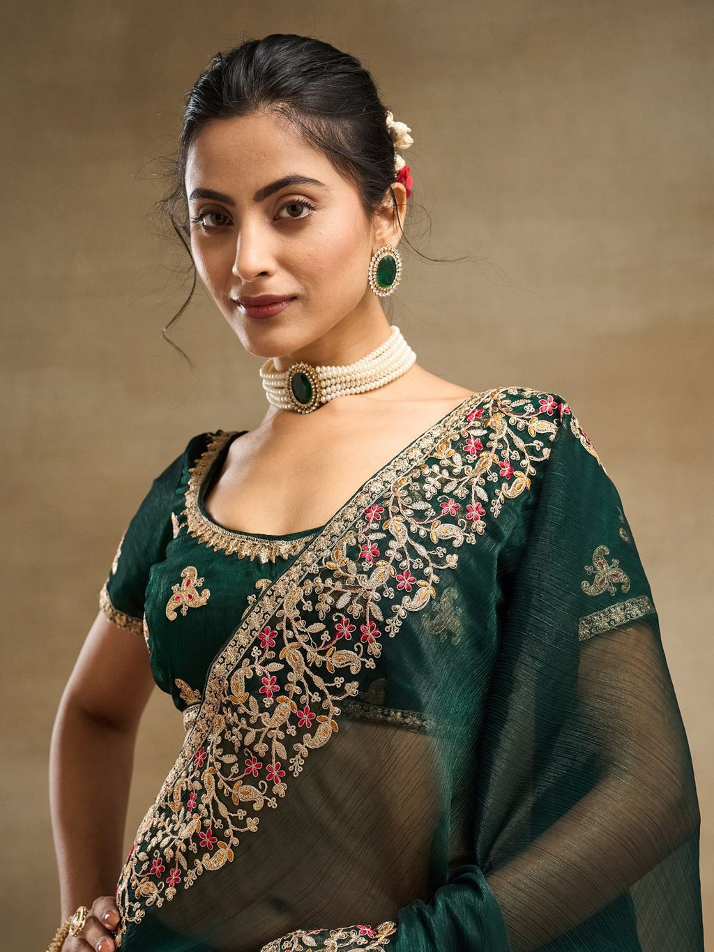 kasee Embroidered Solid Silk Blend Saree