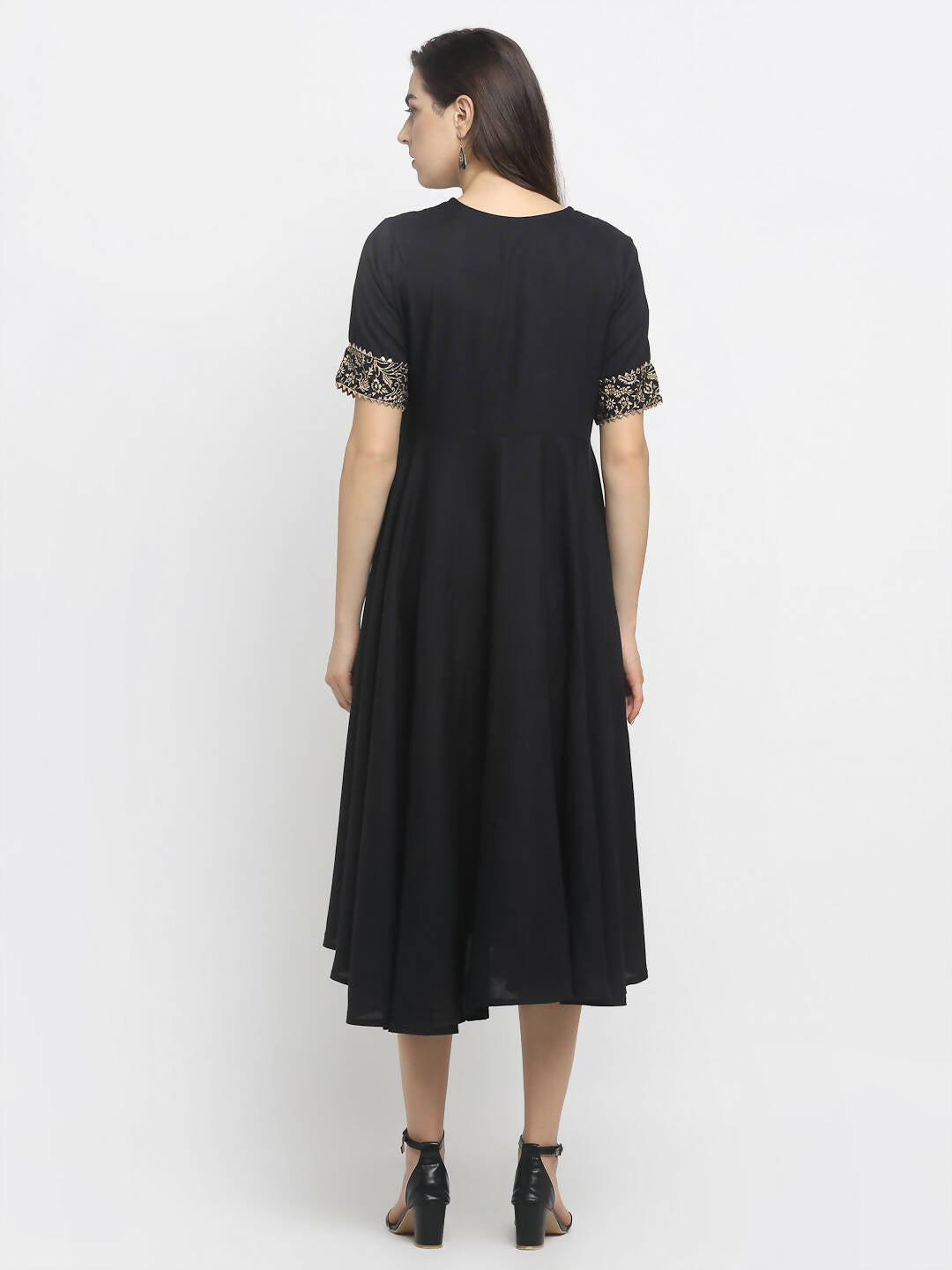 Rudra Bazaar Black Block Printed Flared Ethnic Kurta