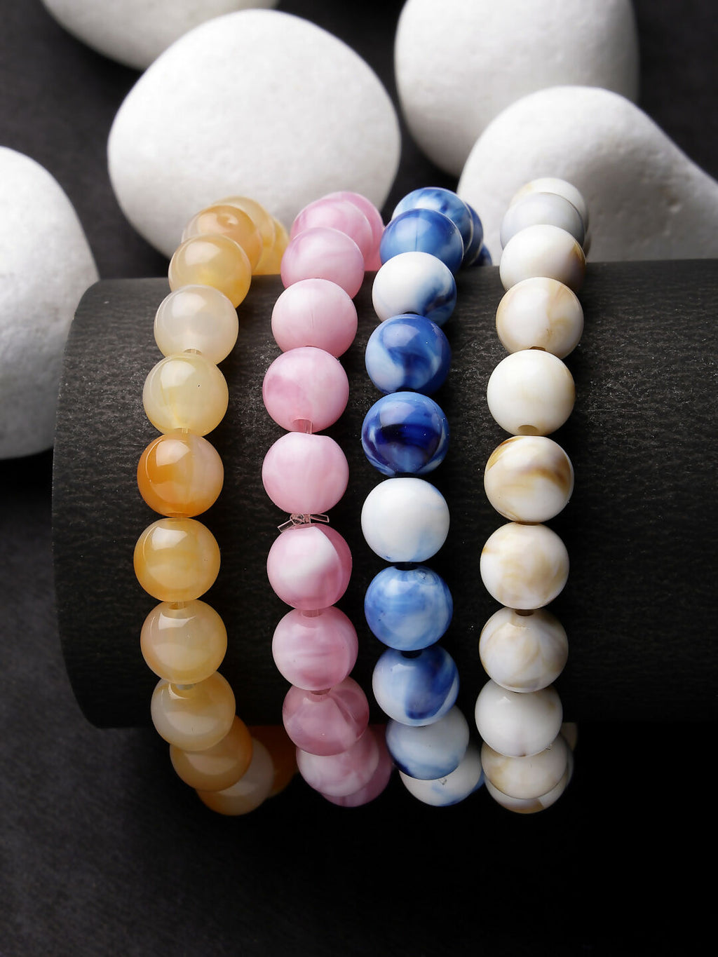 NVR Men & Women Set of 4 Artificial Beads-Beaded Evil Eye Elasticated Bracelet