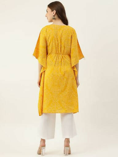 FIORRA Women's Printed Pure Cotton Kaftan Kurta - Yellow