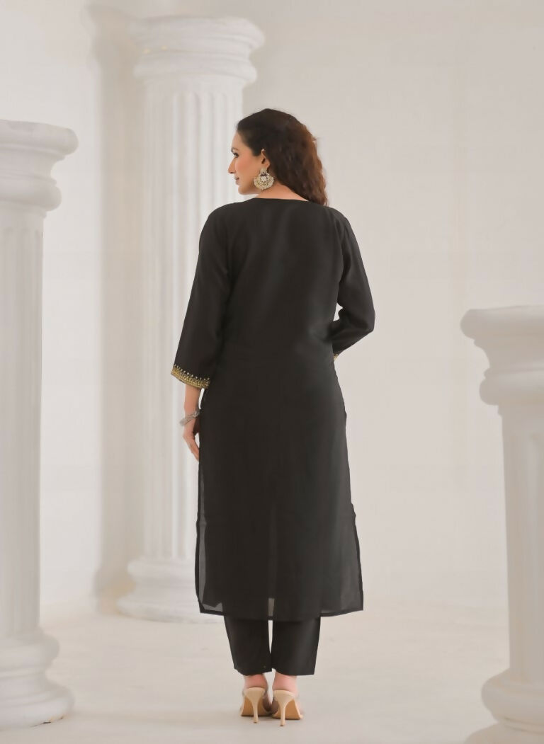 Ethnic Festive Wear Viscose Chanderi Black Stitched Suit With Dupatta - Tanisha