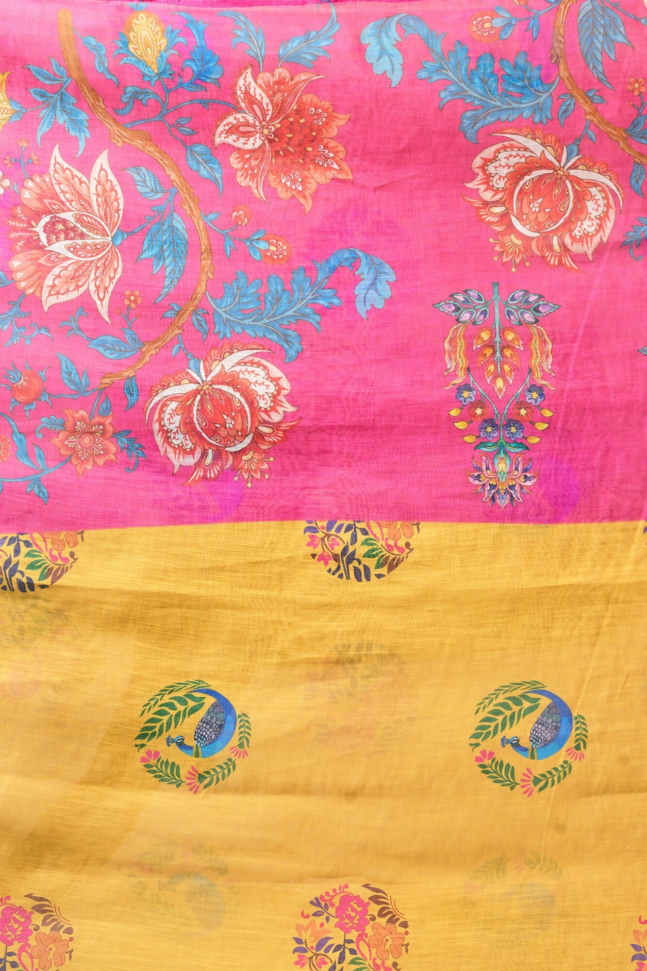 Vastranavya Mustard Digital Printed Linen Ready To Wear Designer Saree with Unstitched Blouse