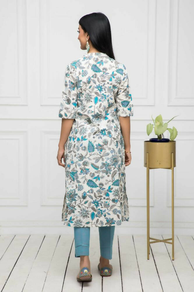 Myshka Women Multi Floral Cotton A-Line Mandarin Collar Kurtas