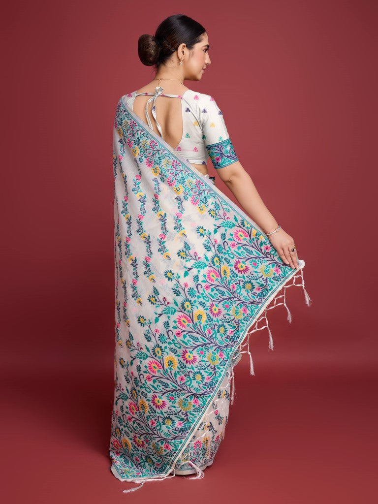 Vedant Vastram Dhakai Jamdani Cotton Saree - Green