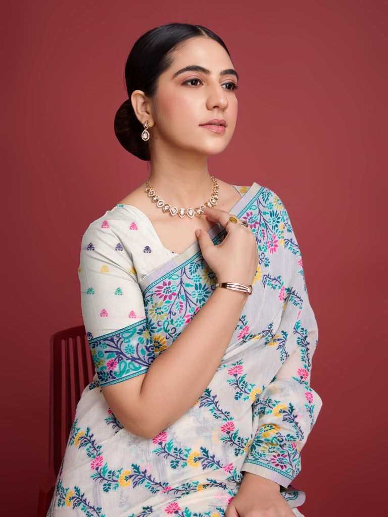 Vedant Vastram Dhakai Jamdani Cotton Saree - Green