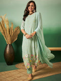 Aqua Blue Georgette Handwork Unstitched Dress Material - Hanika