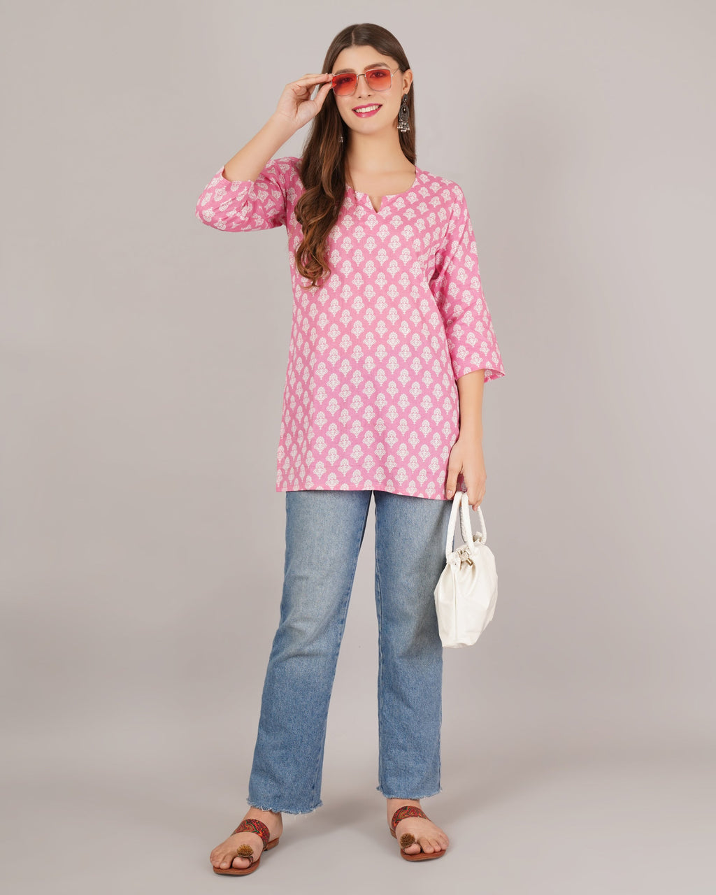 Jaitra Apparels Women Printed Pure Cotton Straight Kurta (Pink)