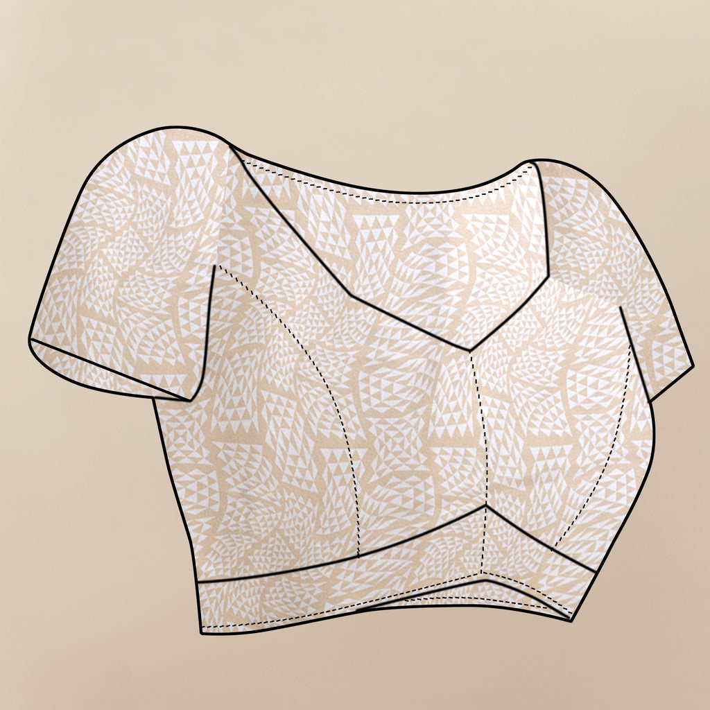 Vedant Vastram Digital Print Japan Satin Silk Party Wear Saree with Unstitched Blouse Piece - Beige