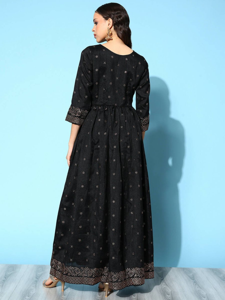 Ahalyaa Women Black Poly Silk Printed Dress