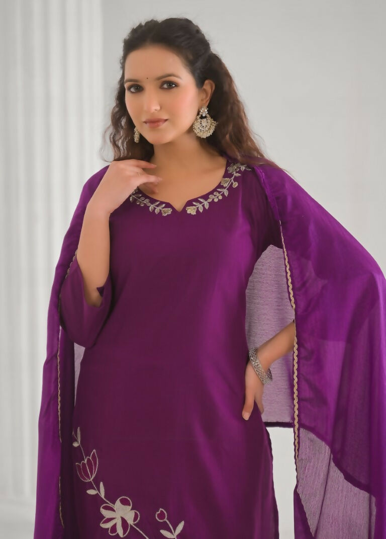 Festive Ethnic Viscose Rayon Purple Stitched Suit With Dupatta - Rashmika