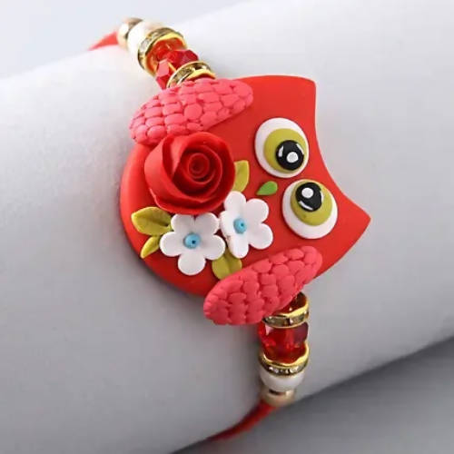Cute Owl Polymer Clay Rakhi & Kaju Rolls Box