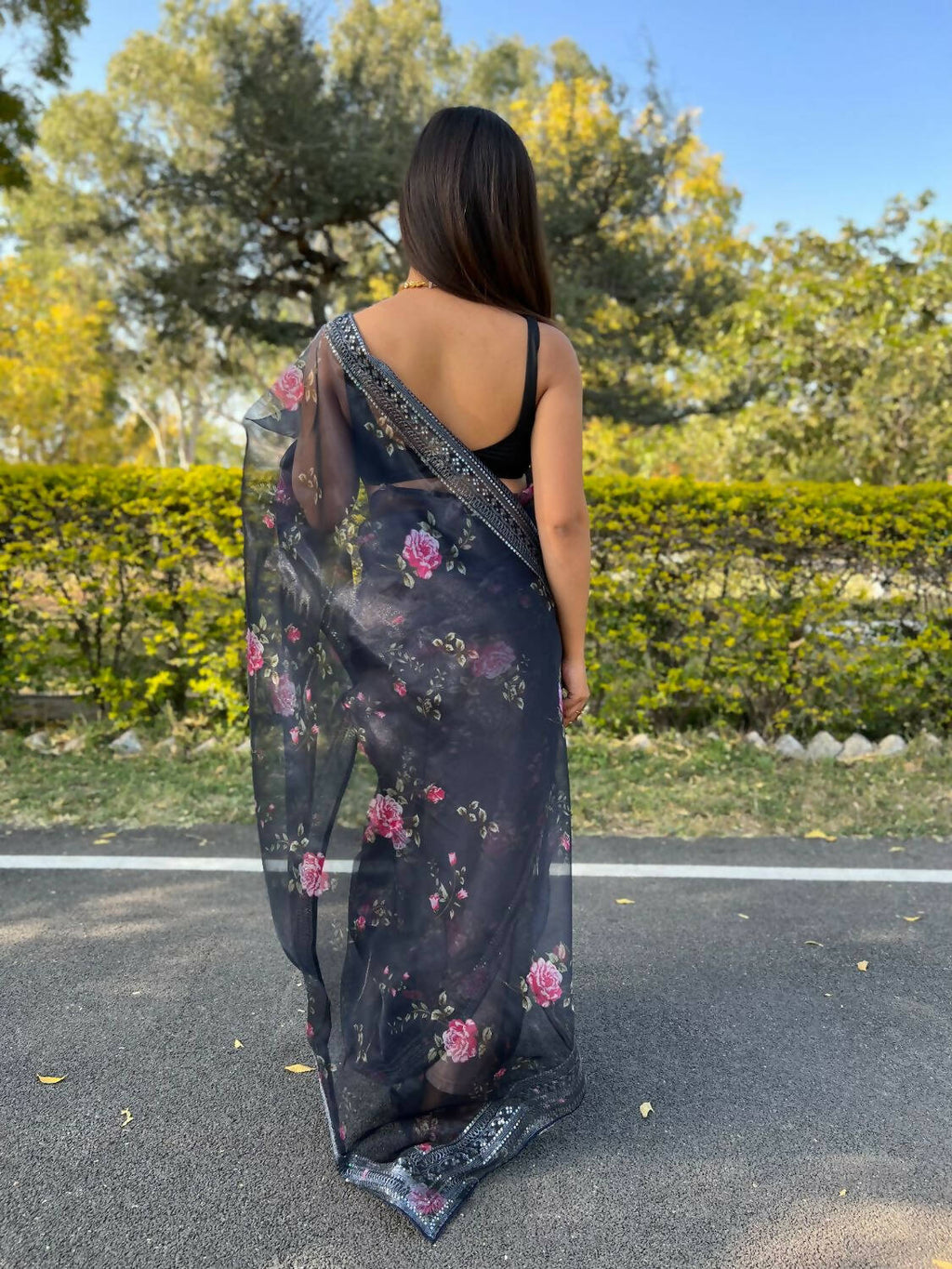 Vamsee Navy Blue Organza Saree