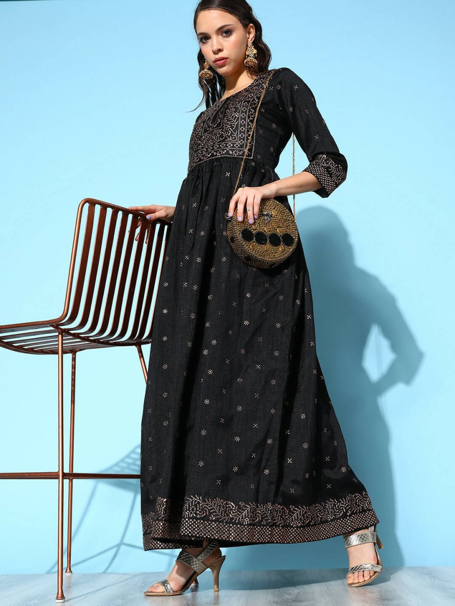 Ahalyaa Women Black Poly Silk Printed Dress