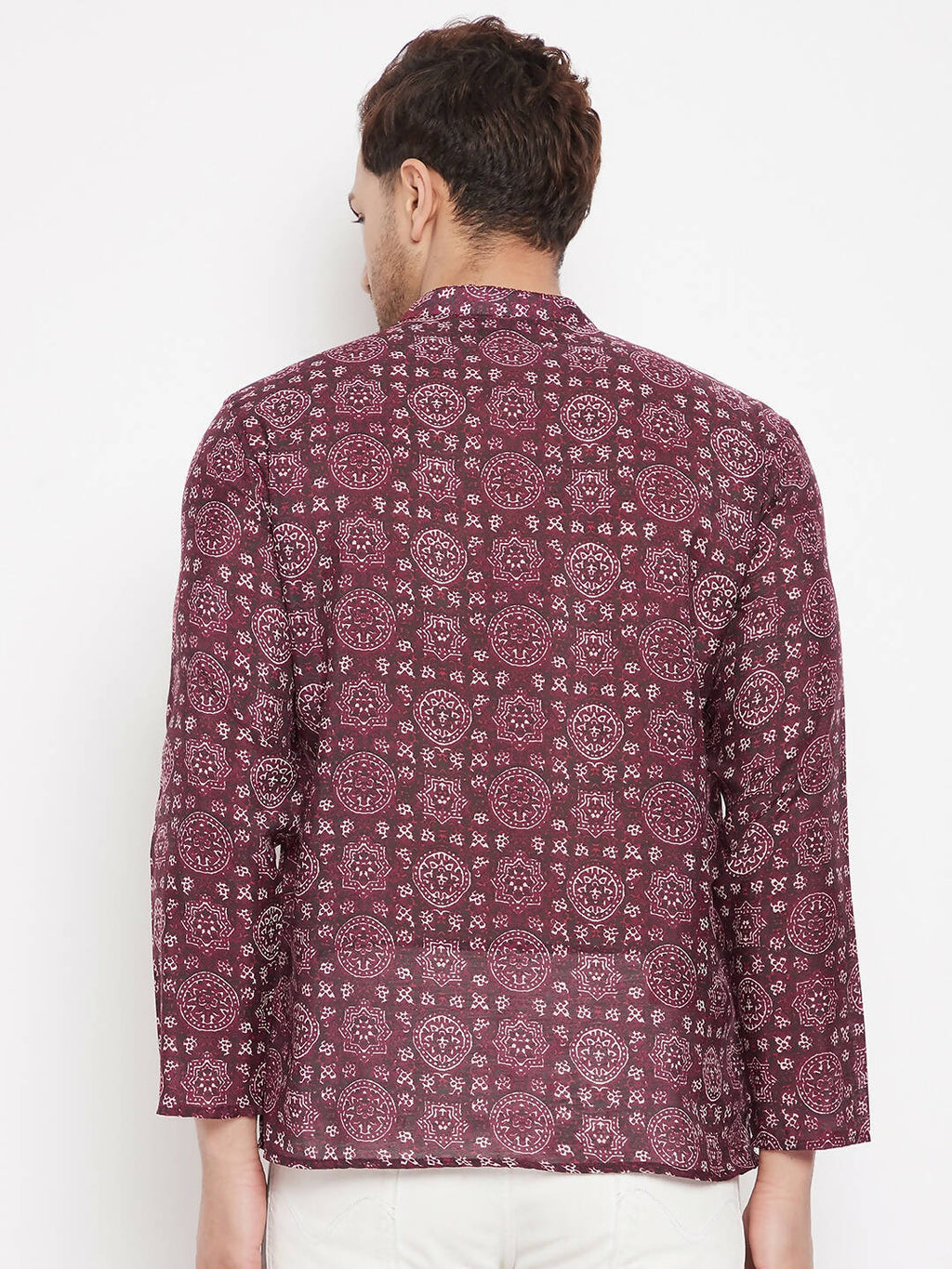 Even Apparels Maroon Pure Cotton Men's Kurta With Slit Neckline
