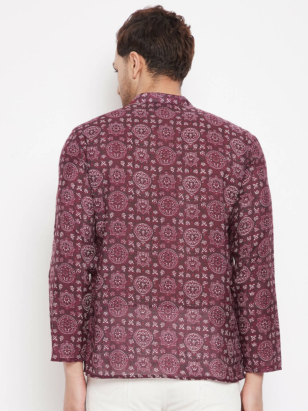 Even Apparels Maroon Pure Cotton Men's Kurta With Slit Neckline