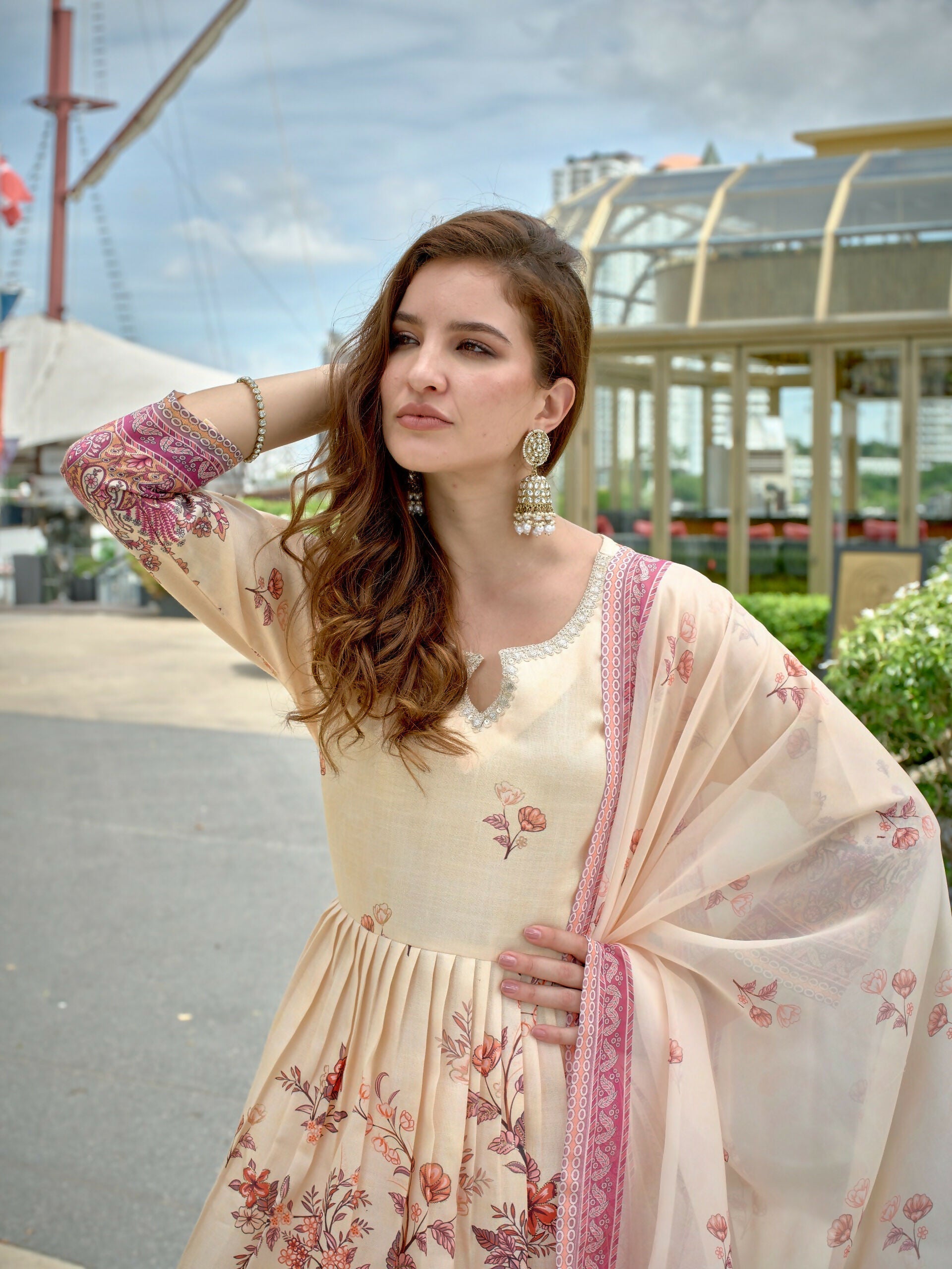 Joban Fashion Off White Position Digital Print With Position Foil Kurta Set