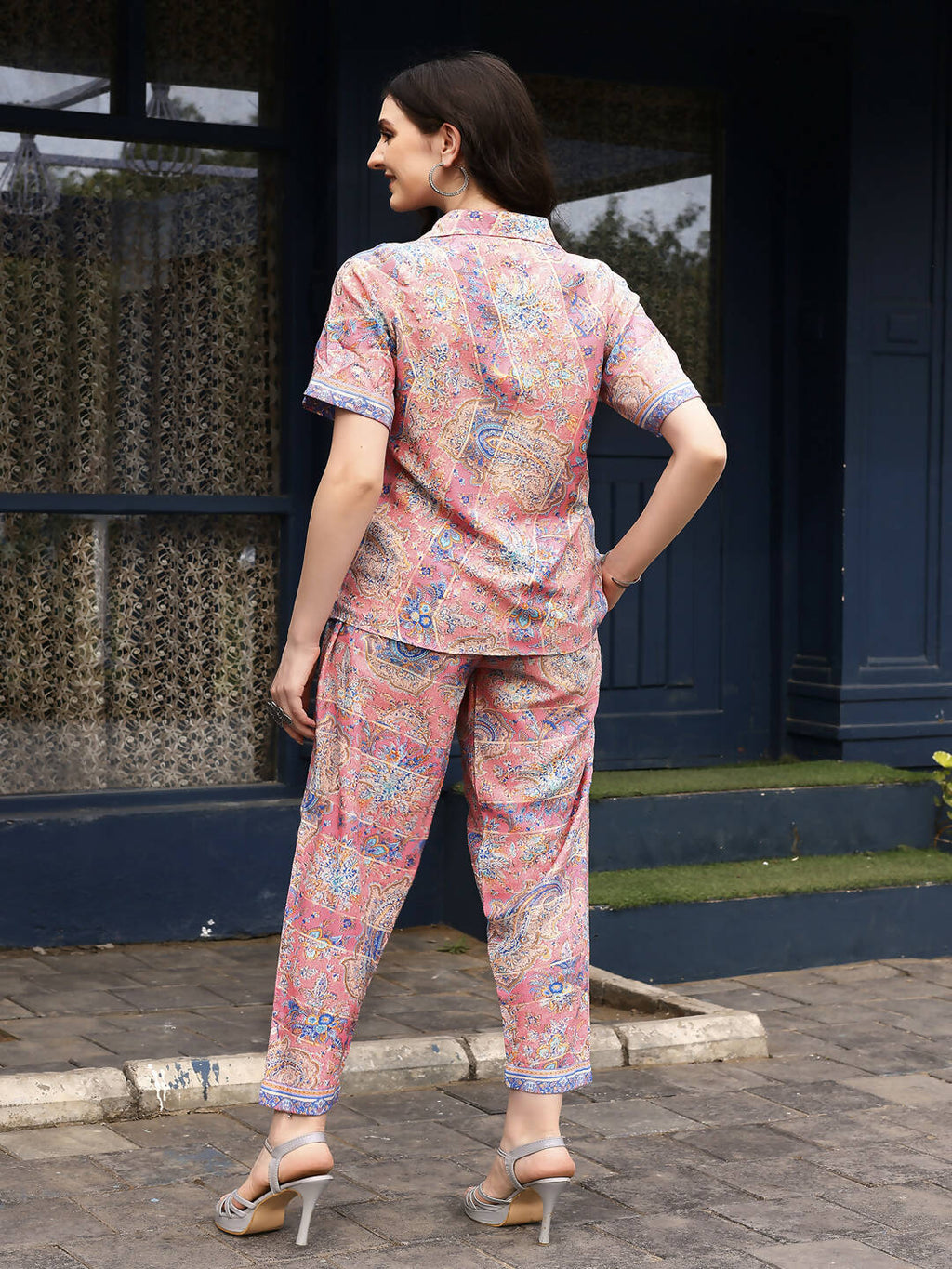 Pink Rayon Floral Printed Top with Matching Bottom - Eesha