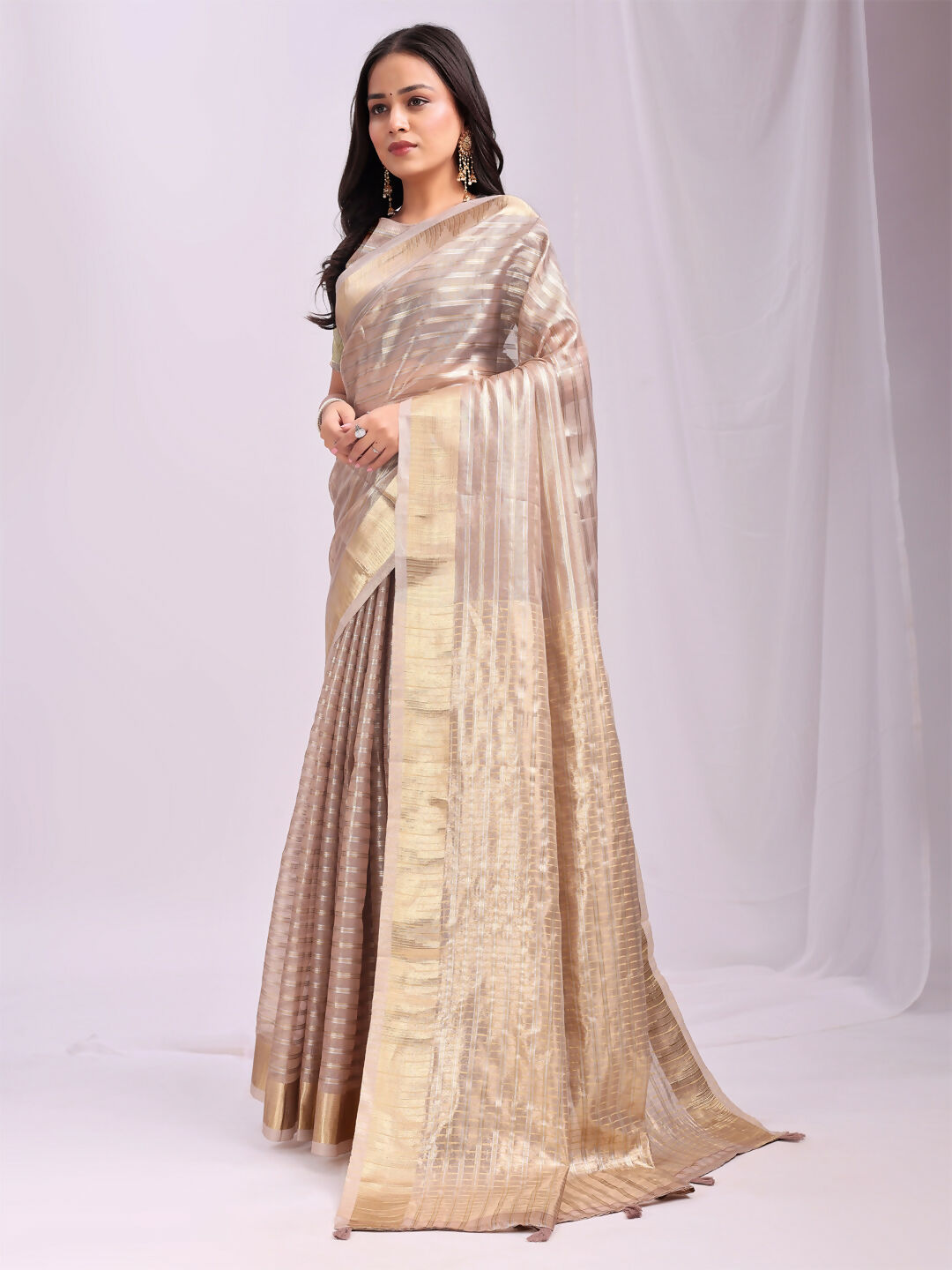 Shree Shyam Fashion Organza Peach Saree