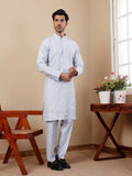 Light Blue Silk Designer Embroidery Work Men's Rajwadi Kurta Set - Mahotsav