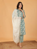 Aramya Straight Soft Cotton Floral Print Women's Kurta Set - Green