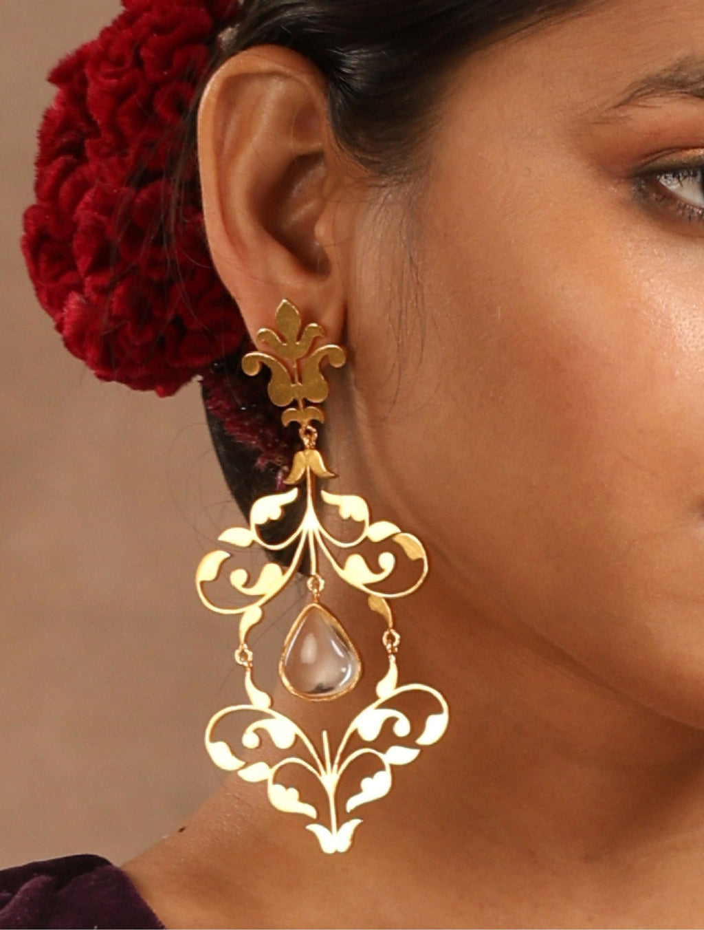 trueBrowns Gold-Polished Tear Drop Earrings