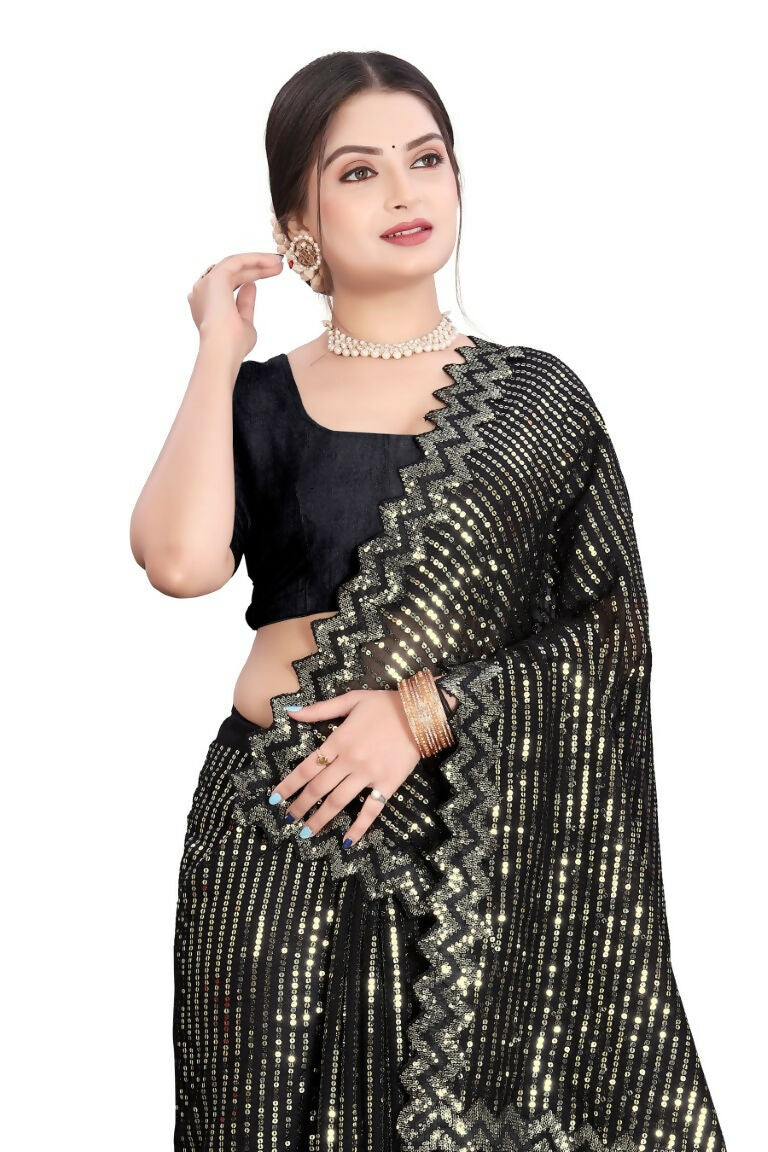 Dishitha Creation Indian Women's Designer Georgette Sequence Saree - Green