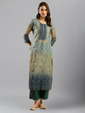 Blue Chinon Digital Printed With Hand Work Kurta - Himanshi