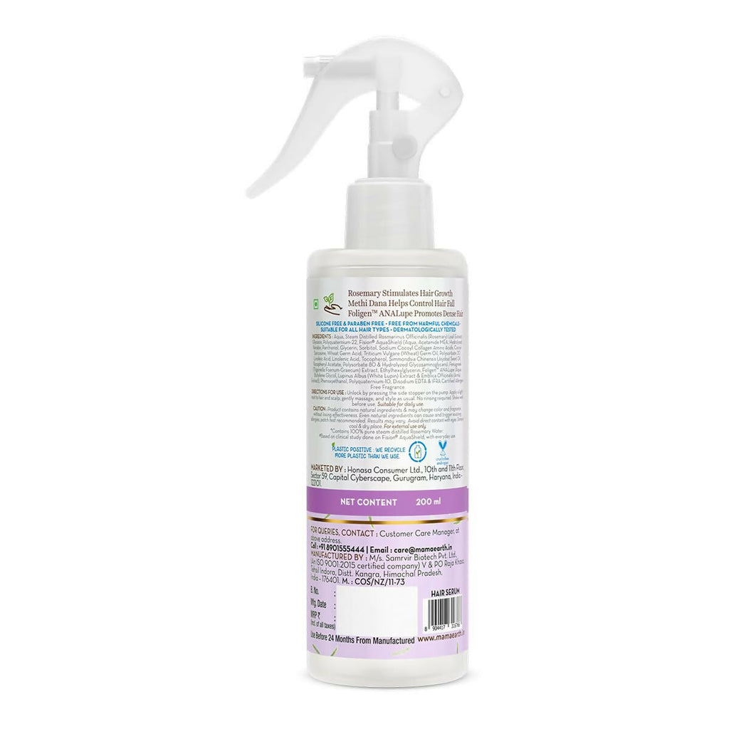 Mamaearth Rosemary Water Anti-Hair Fall Spray with 100% Pure Steam Distilled Rosemary Water & Methi Dana for Hair