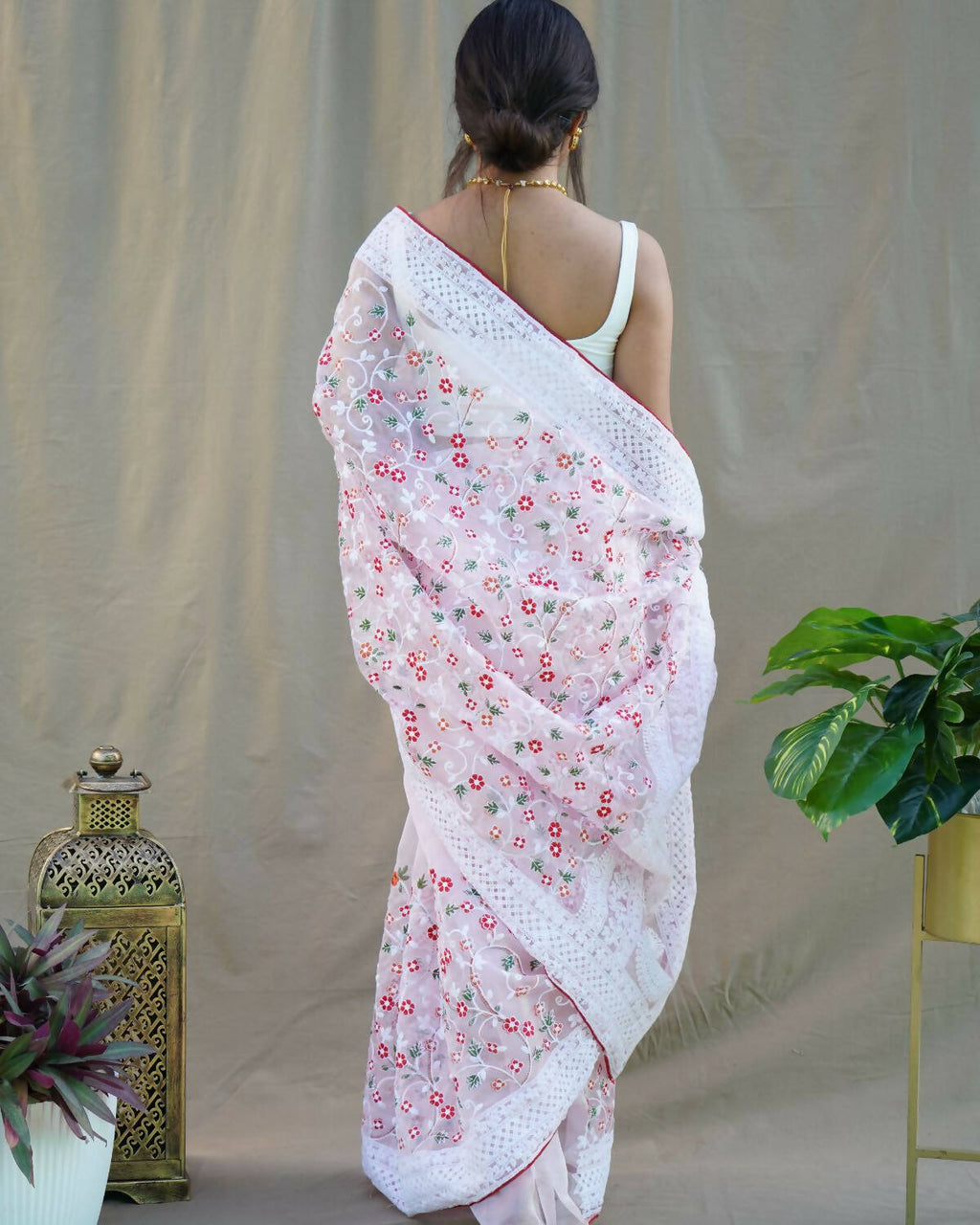 Vamsee Baby Pink Organza Saree
