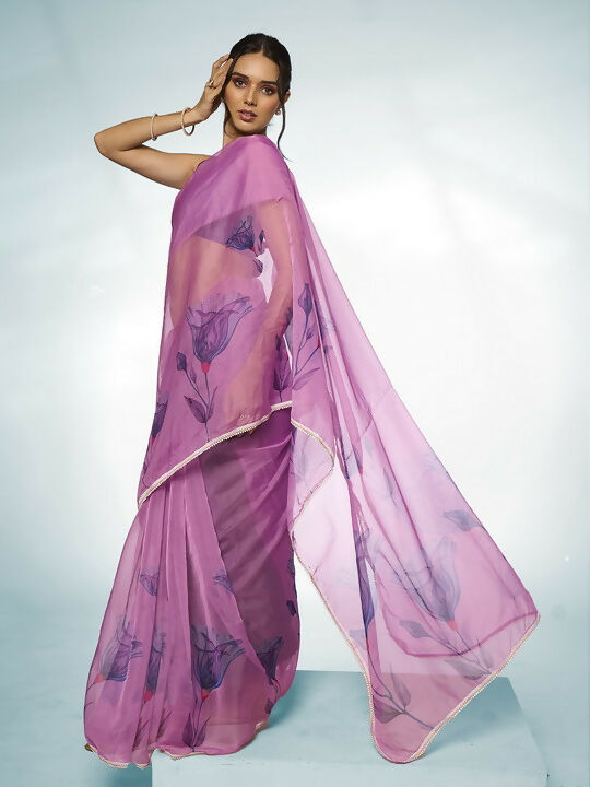 Purple Organza Designer Printed Saree - Shezlin