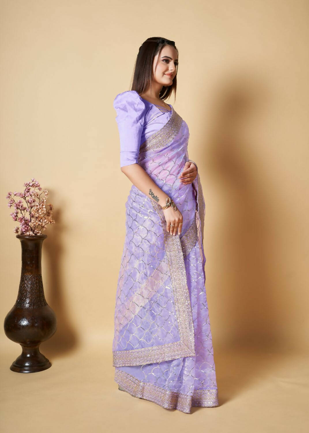 Vamsee Blue Organza Saree