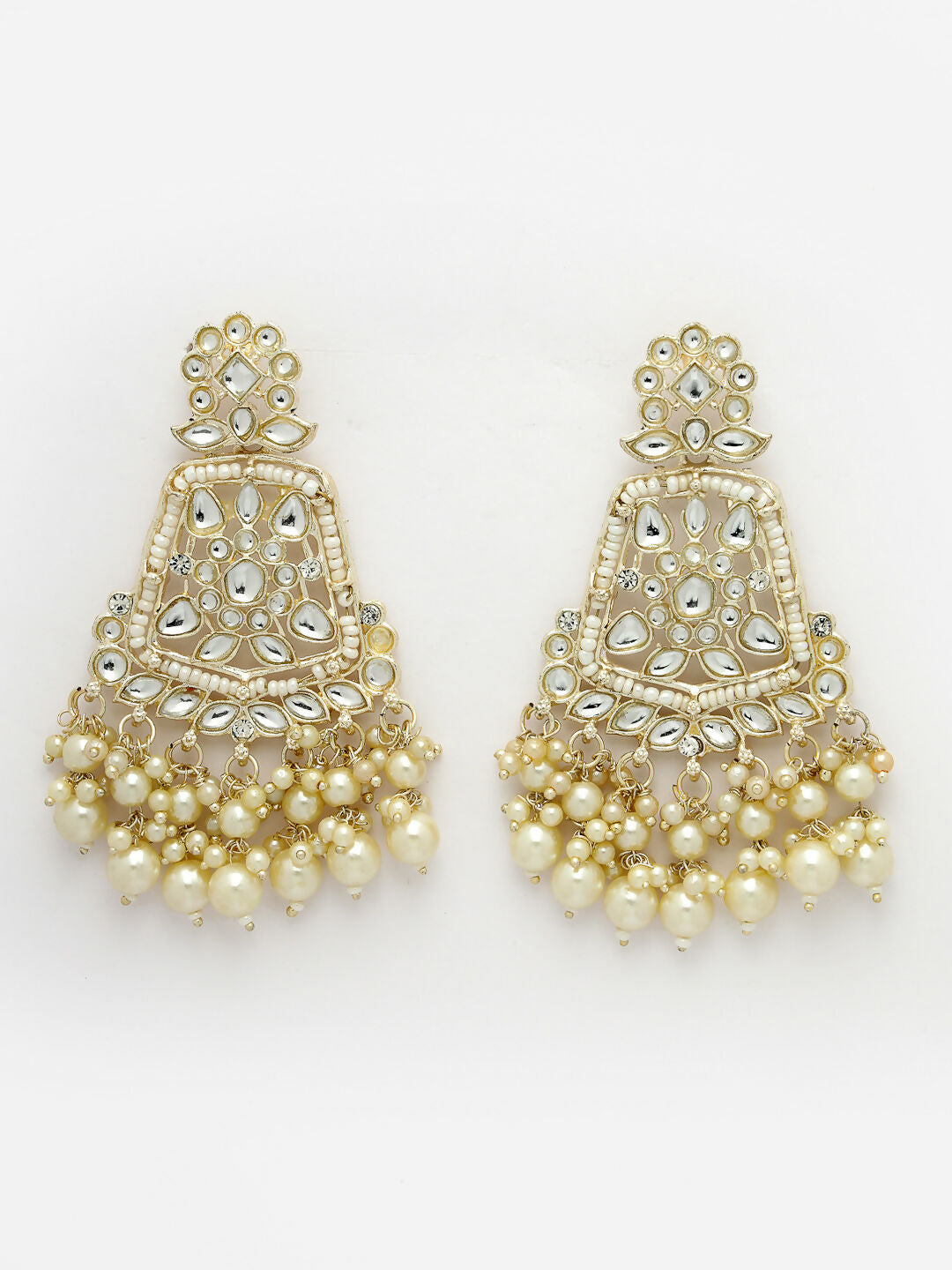NVR Women Gold-Polished Kundan Drop Earrings