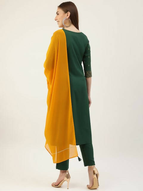 FIORRA Women's Green Poly Crepe Straight Kurta Pant With Dupatta