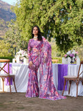 Vastranavya Onion Weightless Marble Printed & Pearl Lace Border Saree with Unstitched Blouse