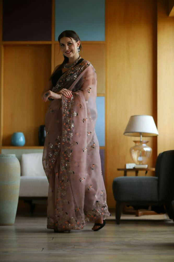 Vamsee Avantika Brown Organza Saree