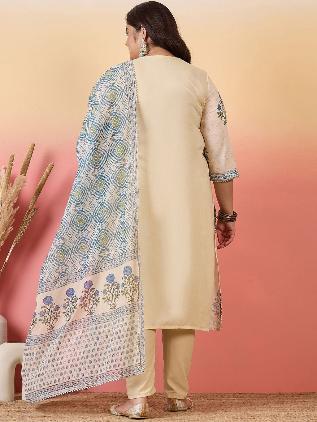 Sztori Women Floral Yoke Design Regular Kurta with Trousers & With Dupatta