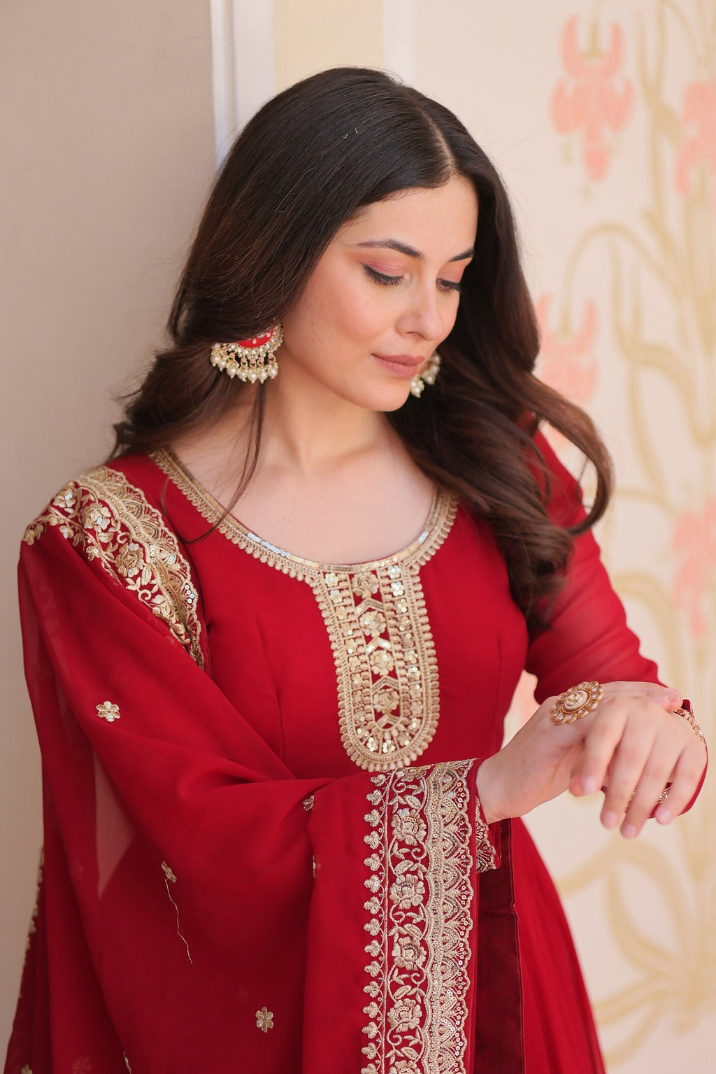 Joban Fashion Maroon Georgette Sequence Embroidery Work Kurta Set