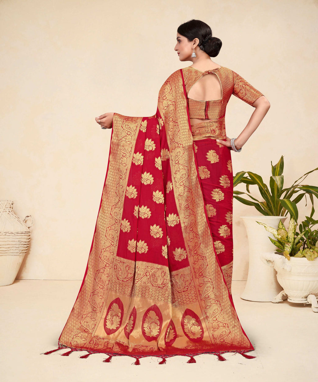 Red Viscose Weaving Designer Saree - Vandini