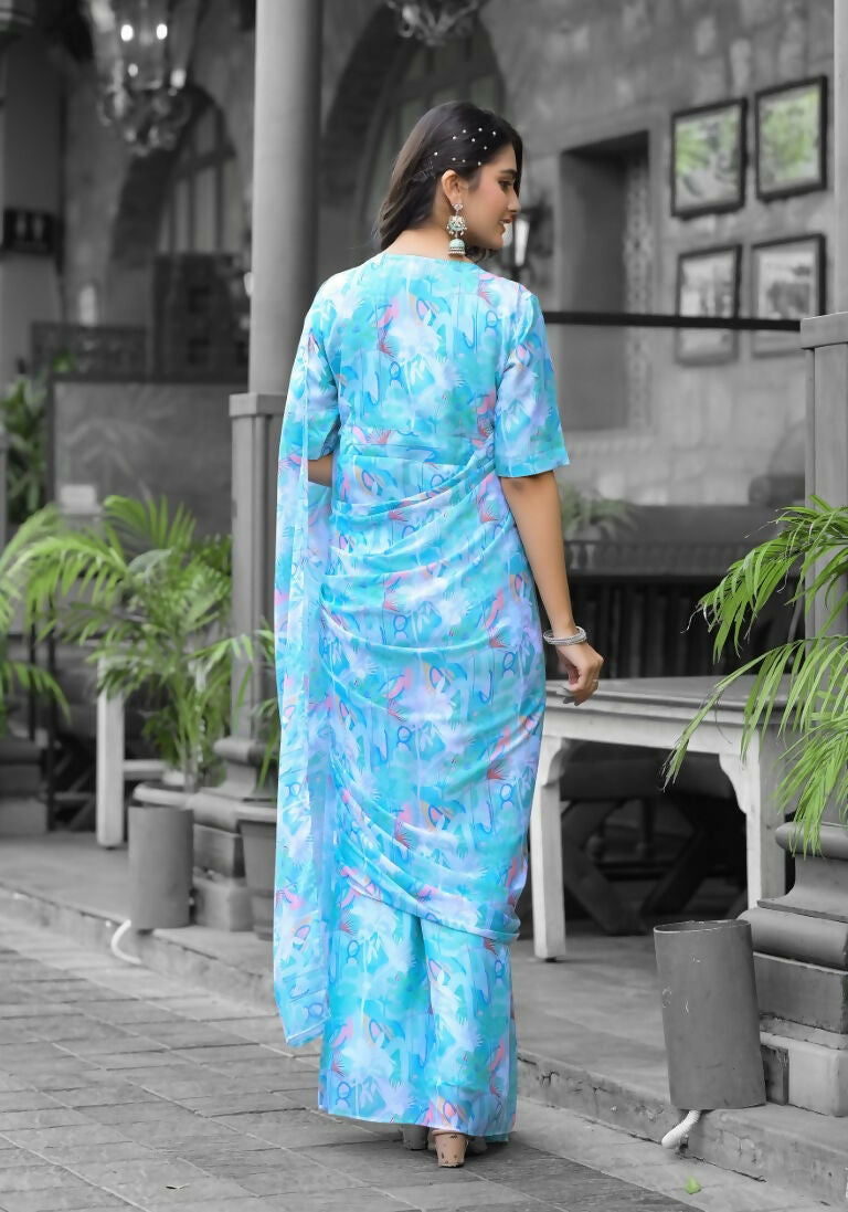 stylish Casual Sky Imported georgette Ready to Wear Fancy Saree - Ashwini