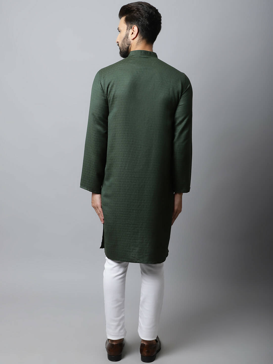 Even Apparels Green Color Viscose Pure Cotton Men's Kurta With Band Collar (SLD1197)