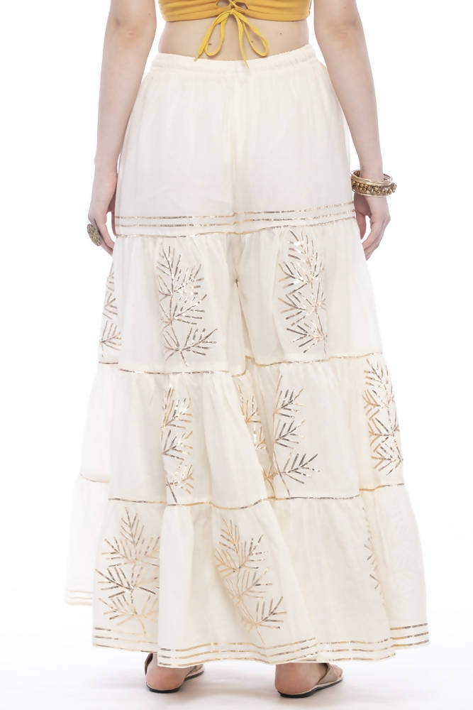 Mominos Fashion Cotton Off White Gotta Work Sharara For Girls
