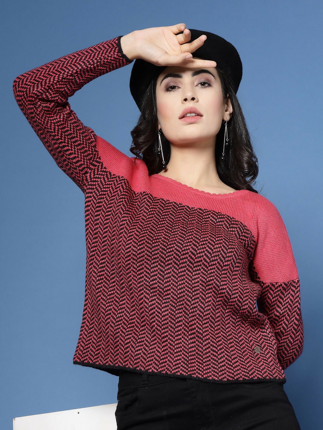 Women Winter Fuchsia Acrylic Sweater - Wool Trees