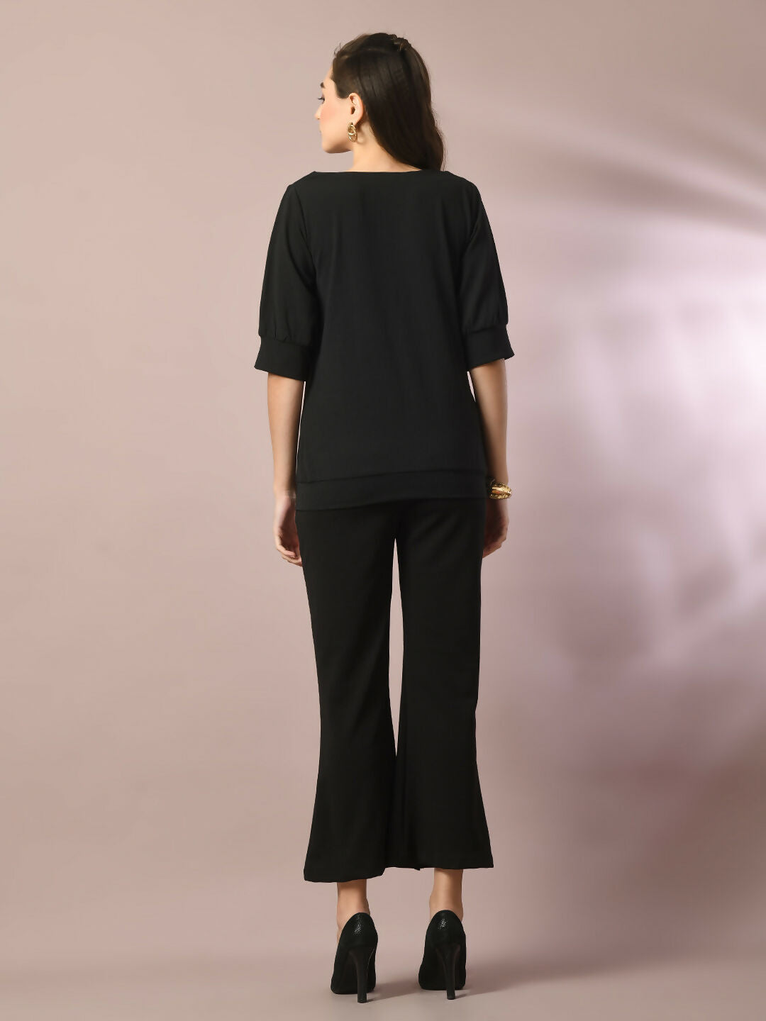 Myshka Women's Black Solid Party Parallel Trousers