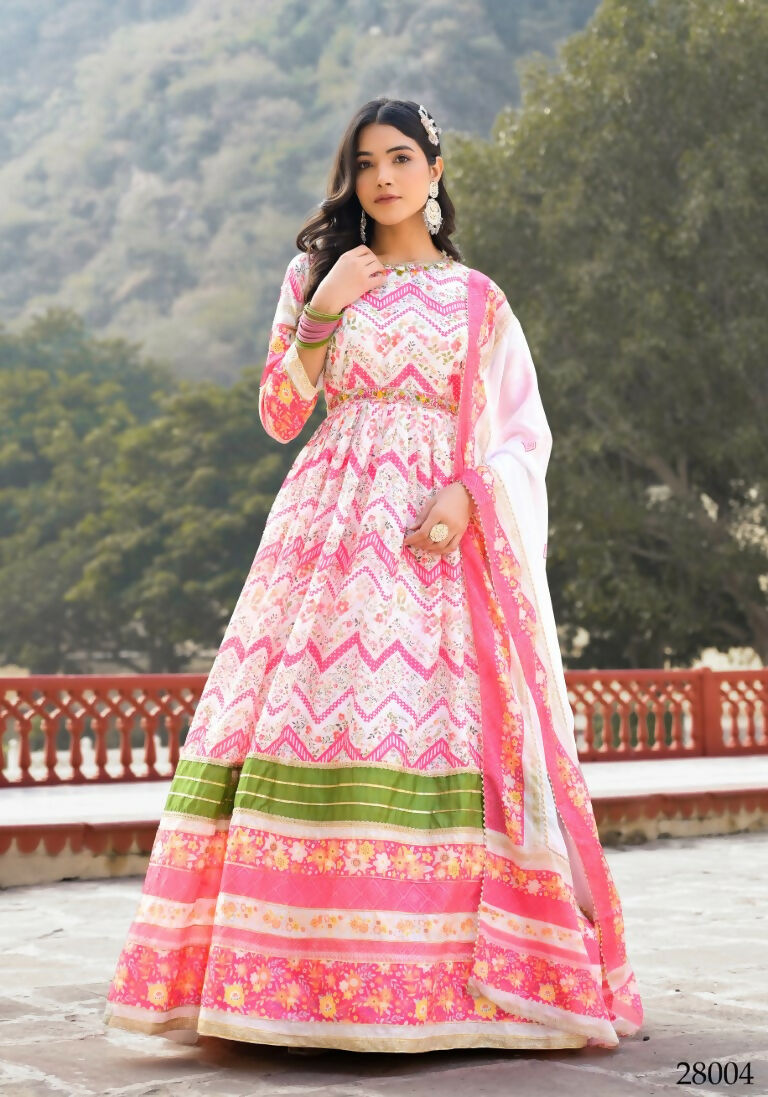 Wedding Designer Multi Soft Dola Silk Anarkali suit with Dupatta - Sanj