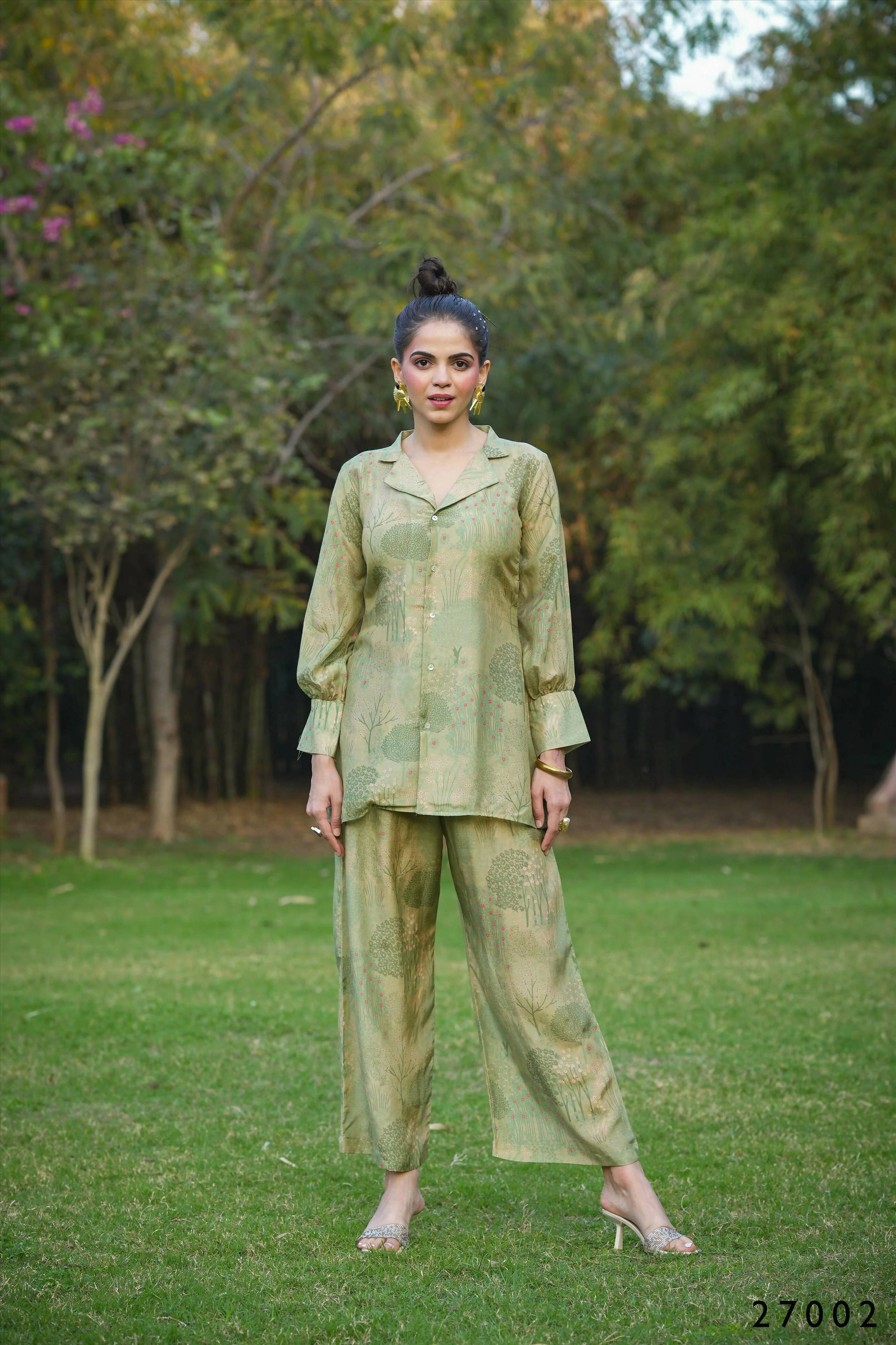 Women's Casual Fashionable Mahendi Mull Cotton co-ord set - Anya