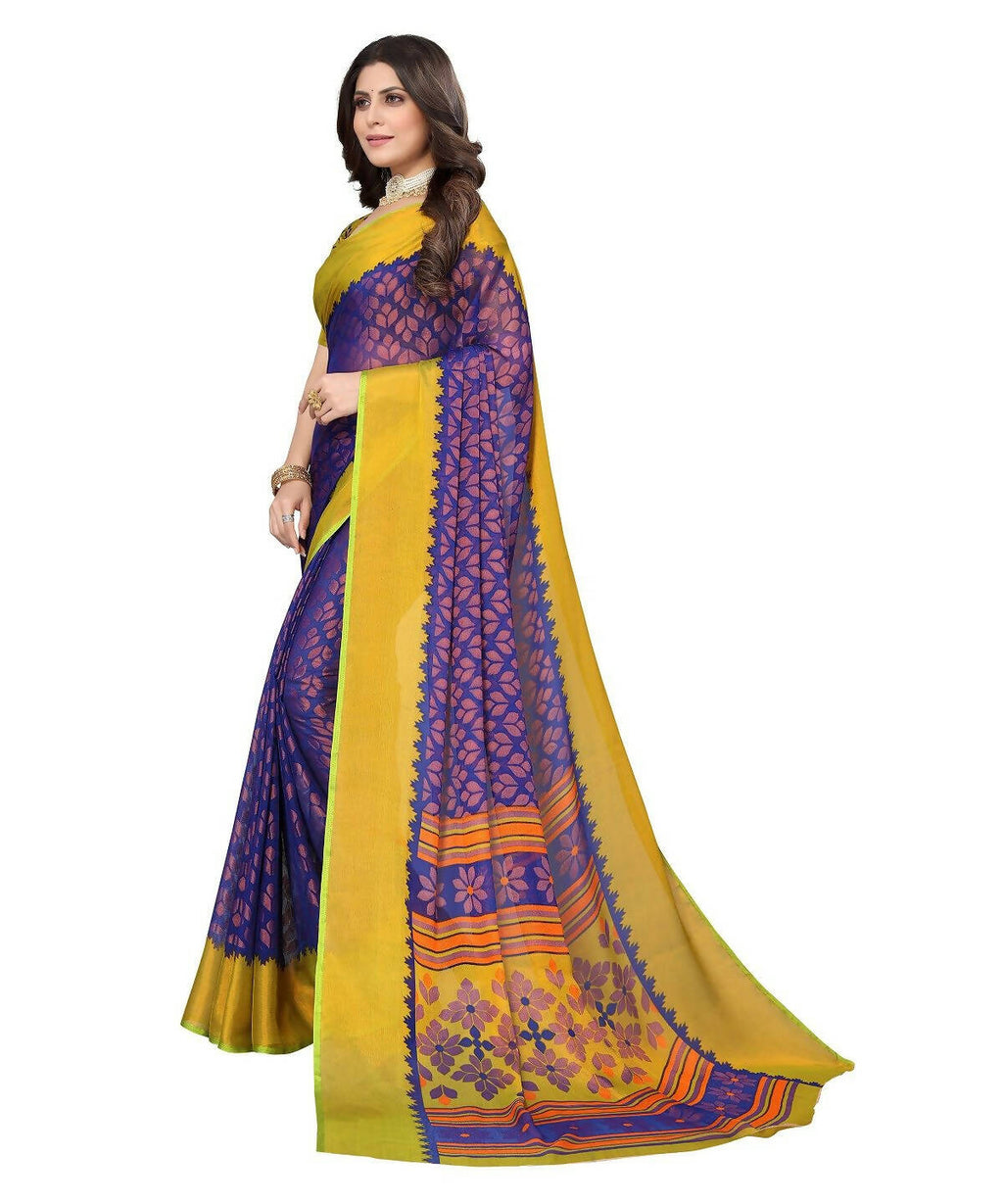 Vamika Blue Chiffon Brasso Bollywood Style Woven Saree (ALIZA BLUE)